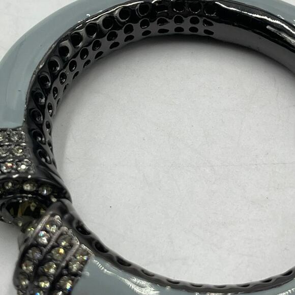 Gunmetal Gray Enamel Pave Smoke Crytsal  Hinged Bangle Cuff - Picture 7 of 9